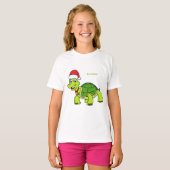 Cute happy tortoise in Santa hat T-shirt (Voorkant volledig)