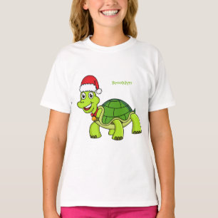 Cute happy tortoise in Santa hat T-shirt