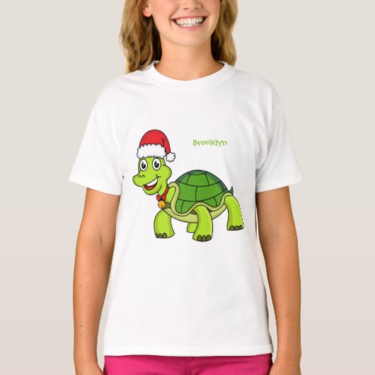 Cute happy tortoise in Santa hat T-shirt (Voorkant)