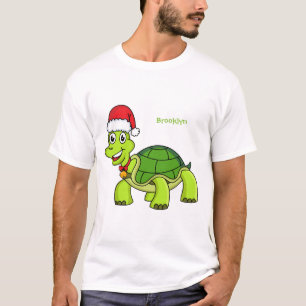 Cute happy tortoise in Santa hat T-shirt