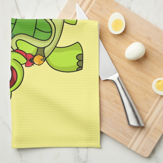 Cute happy tortoise in Santa hat Theedoek (Quarter Fold)