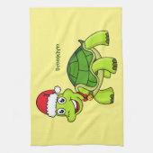 Cute happy tortoise in Santa hat Theedoek (Verticaal)