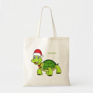 Cute happy tortoise in Santa hat Tote Bag