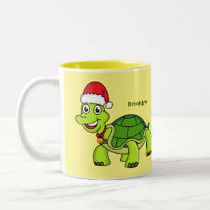Cute happy tortoise in Santa hat Tweekleurige Koffiemok