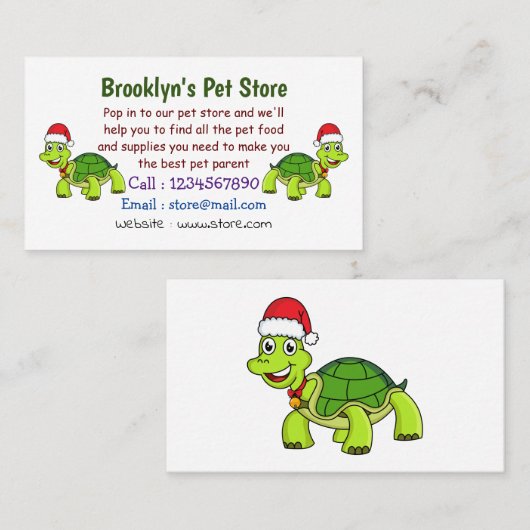 Cute happy tortoise in Santa hat Visitekaartje (Voorkant / Achterkant)