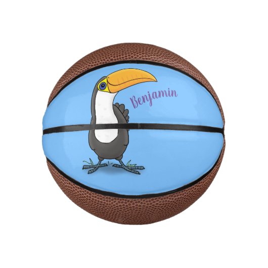 Cute happy toucan cartoon illustratie basketbal (Voorkant)