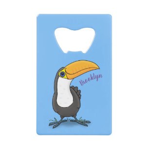 Cute happy toucan cartoon illustratie creditkaart flessenopener