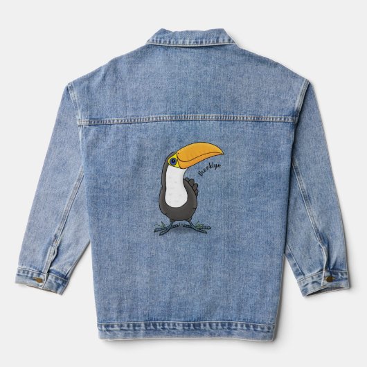 Cute happy toucan cartoon illustratie denim jacket (Achterkant)