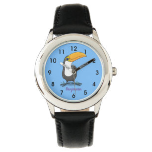 Cute happy toucan cartoon illustratie horloge