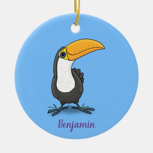Cute happy toucan cartoon illustratie keramisch ornament (Voorkant)