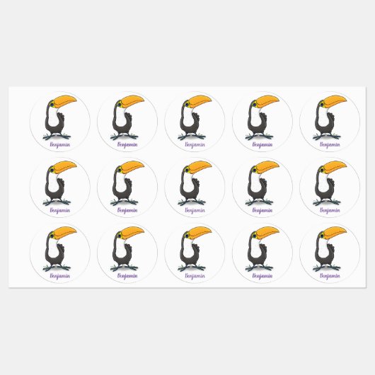 Cute happy toucan cartoon illustratie labels (Vel)