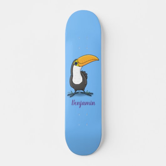 Cute happy toucan cartoon illustratie persoonlijk skateboard (Voorkant)