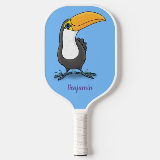 Cute happy toucan cartoon illustratie pickleball paddle (Voorkant)