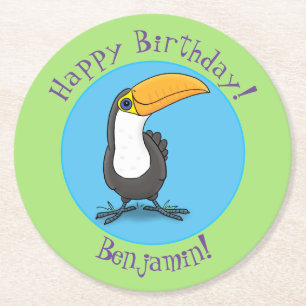 Cute happy toucan cartoon illustratie ronde kartonnen onderzetter