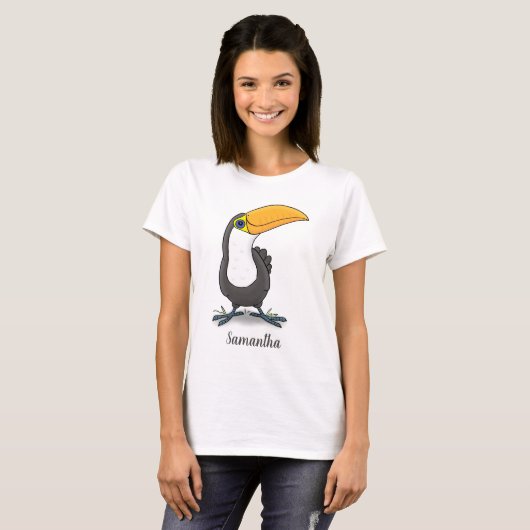 Cute happy toucan cartoon illustratie t-shirt (Voorkant volledig)