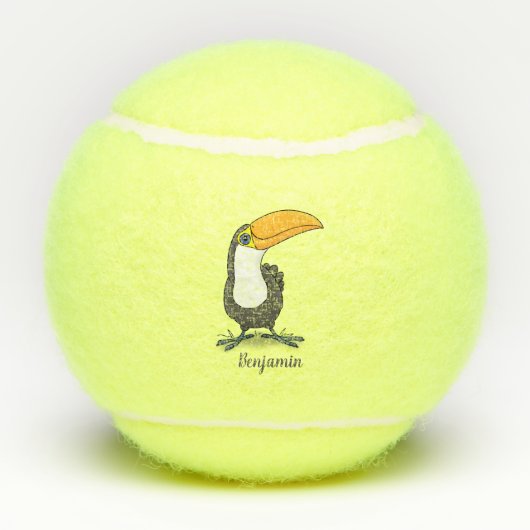 Cute happy toucan cartoon illustratie tennisballen (Achterkant)
