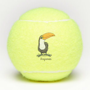 Cute happy toucan cartoon illustratie tennisballen