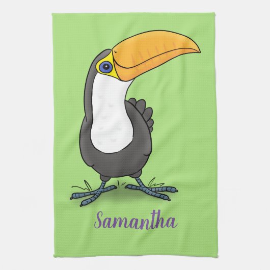 Cute happy toucan cartoon illustratie theedoek (Verticaal)