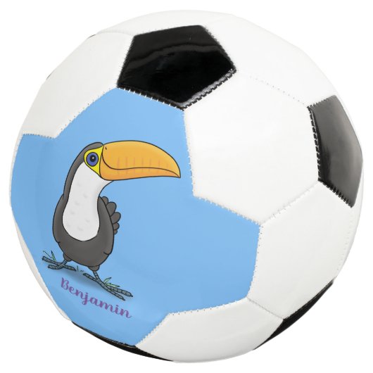 Cute happy toucan cartoon illustratie voetbal (Drie kwart)