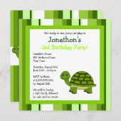 Cute Happy Turtle met Stripes Birthday Invite Kaart (Voorkant / Achterkant)