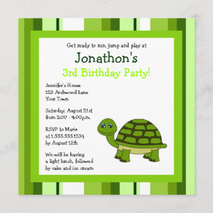 Cute Happy Turtle met Stripes Birthday Invite Kaart