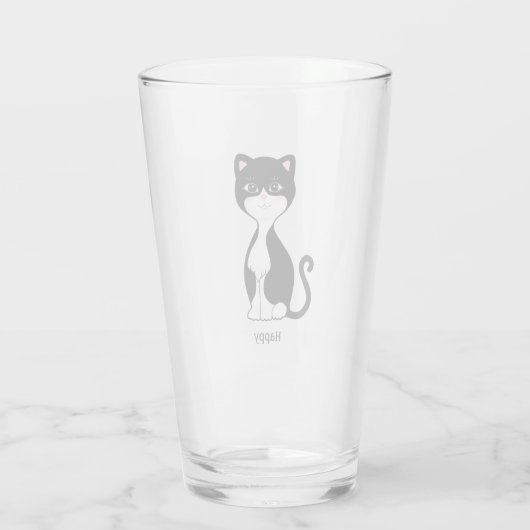 Cute Happy Tuxedo Cat Glas (Achterkant)