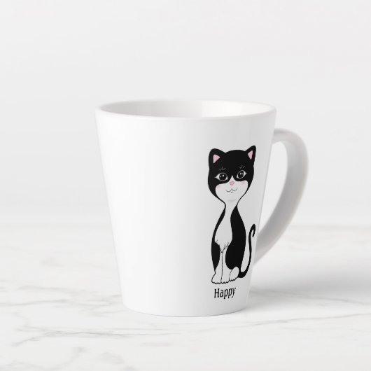 Cute Happy Tuxedo Cat Latte Mok (Rechterhoek)