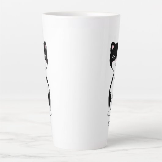Cute Happy Tuxedo Cat Latte Mok (Voorkant)