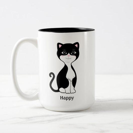 Cute Happy Tuxedo Cat Tweekleurige Koffiemok (Links)