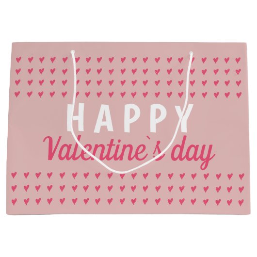Cute Happy Valentijn Day Roze Heart Pattern Groot Cadeauzakje (Voorkant)