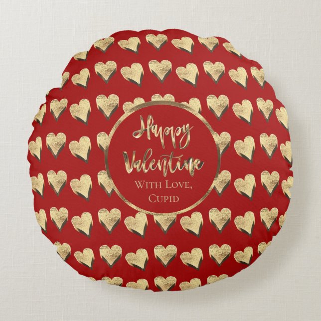 Cute Happy Valentijn Hearts Pattern Red Rond Kussen (Voorkant)