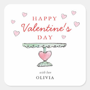 Cute Happy Valentine Day Roze en witte harten Vierkante Sticker