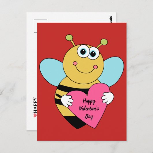 Cute Happy Valentine's Day Bee Briefkaart (Voorkant / Achterkant)