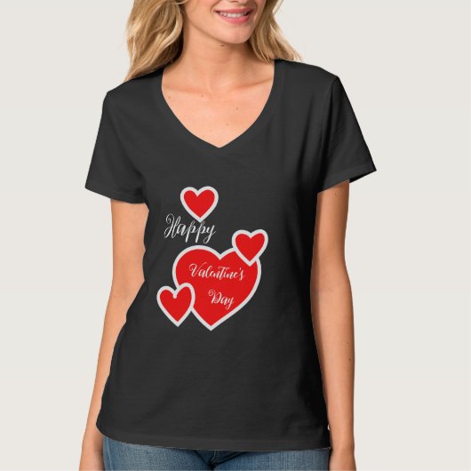 Cute Happy Valentine's Day Black Heart T-Shirt (Voorkant)