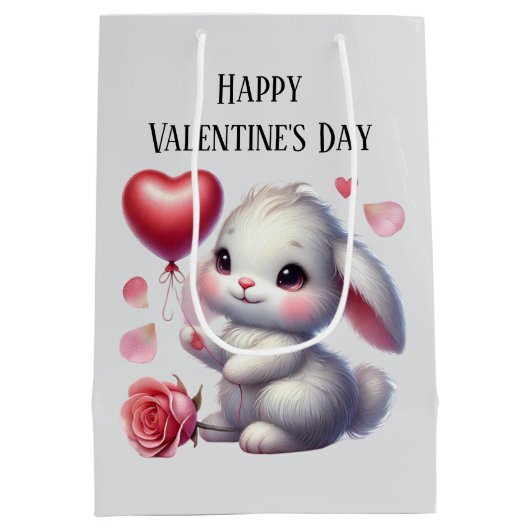 Cute Happy Valentine's Day bunny  Medium Cadeauzakje (Achterkant)