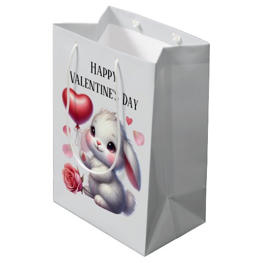 Cute Happy Valentine's Day bunny Medium Cadeauzakje (Achterkant Gekanteld)
