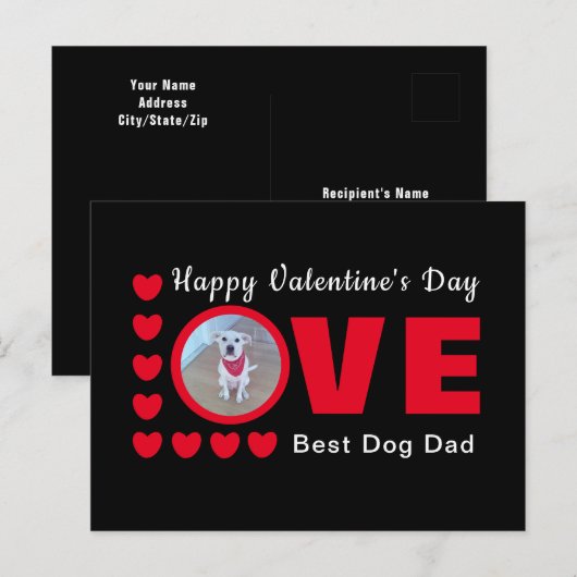 Cute Happy Valentines Day Dog Dad Love Hearts Red Briefkaart (Voorkant / Achterkant)