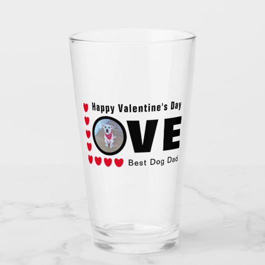 Cute Happy Valentines Day Dog Dad Love Hearts Red Glas (Voorkant)