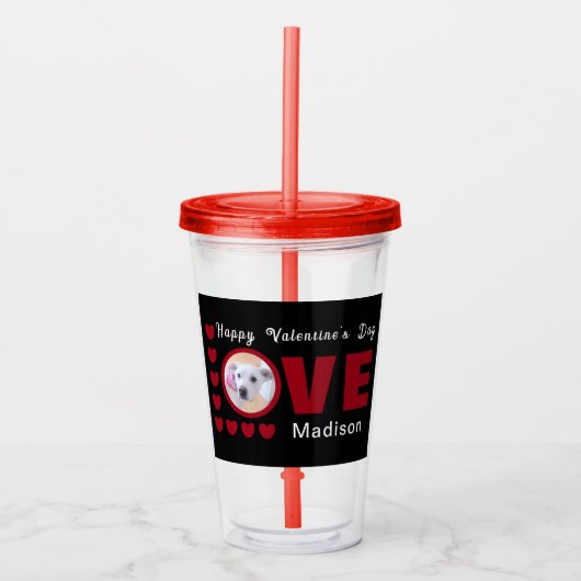 Cute Happy Valentines Day Dog Love Hearts Red Acryl Drinkbeker (Voorkant)