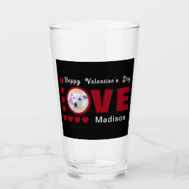Cute Happy Valentines Day Dog Love Hearts Red Glas