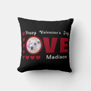 Cute Happy Valentines Day Dog Love Hearts Red Kussen