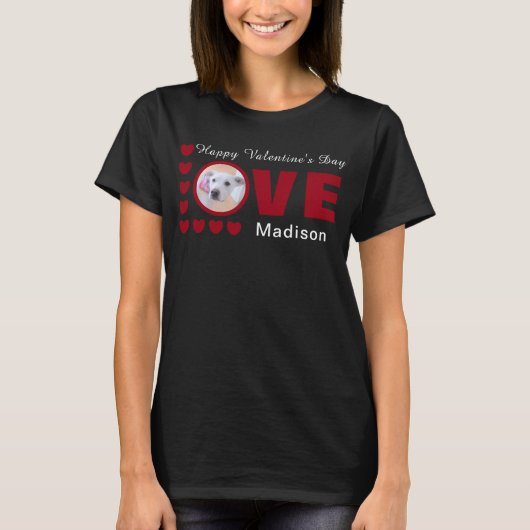 Cute Happy Valentines Day Dog Love Hearts Red T-shirt (Voorkant)