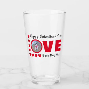 Cute Happy Valentines Day Dog Mam Love Hearts Red Glas