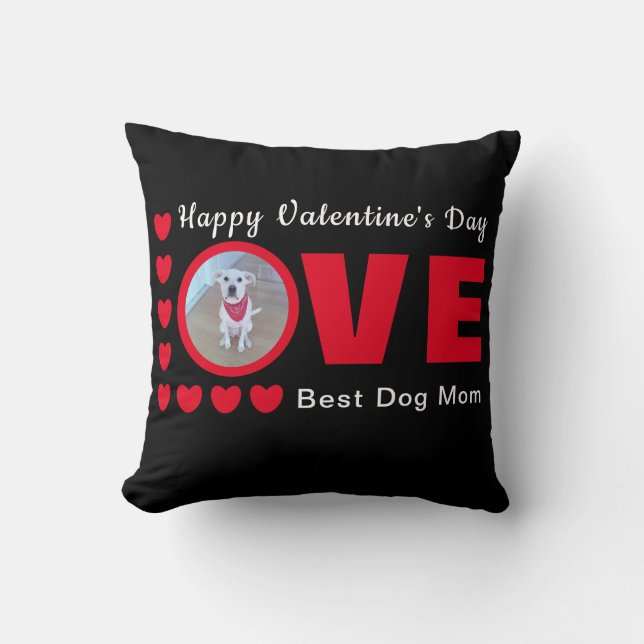 Cute Happy Valentines Day Dog Mam Love Hearts Red Kussen (Voorkant)