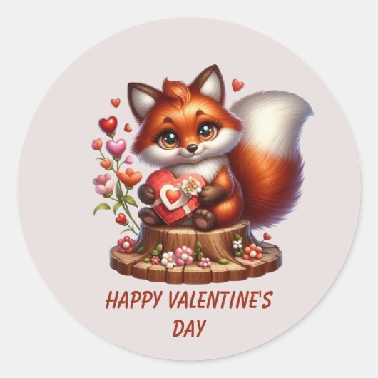 Cute Happy Valentine's day fox  Ronde Sticker (Voorkant)