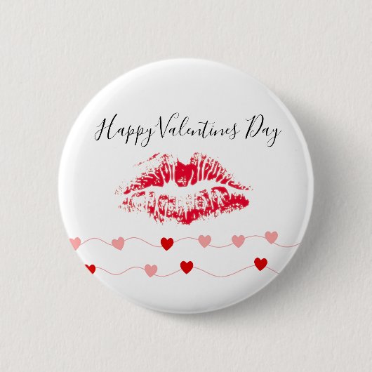 Cute Happy Valentines Day Kiss Red Pink Hearts Ronde Button 5,7 Cm (Voorkant)