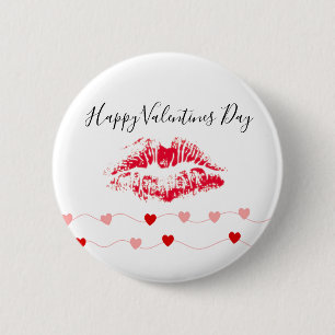 Cute Happy Valentines Day Kiss Red Pink Hearts Ronde Button 5,7 Cm
