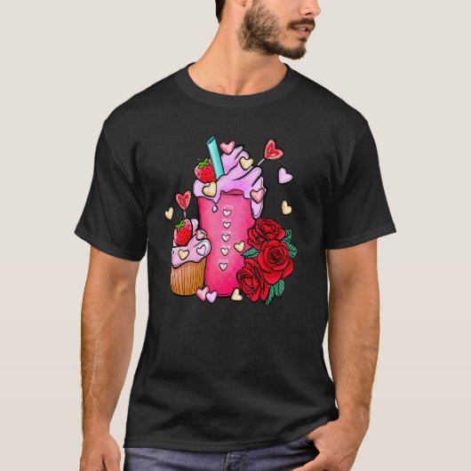 Cute Happy Valentines Day Koffee Tea Rozen Heart L T-shirt (Voorkant)