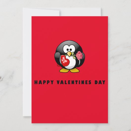 Cute Happy Valentines Day Penguin Bird Flat Card (Voorkant)