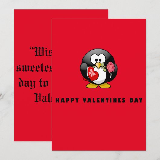 Cute Happy Valentines Day Penguin Bird Flat Card (Voorkant / Achterkant)